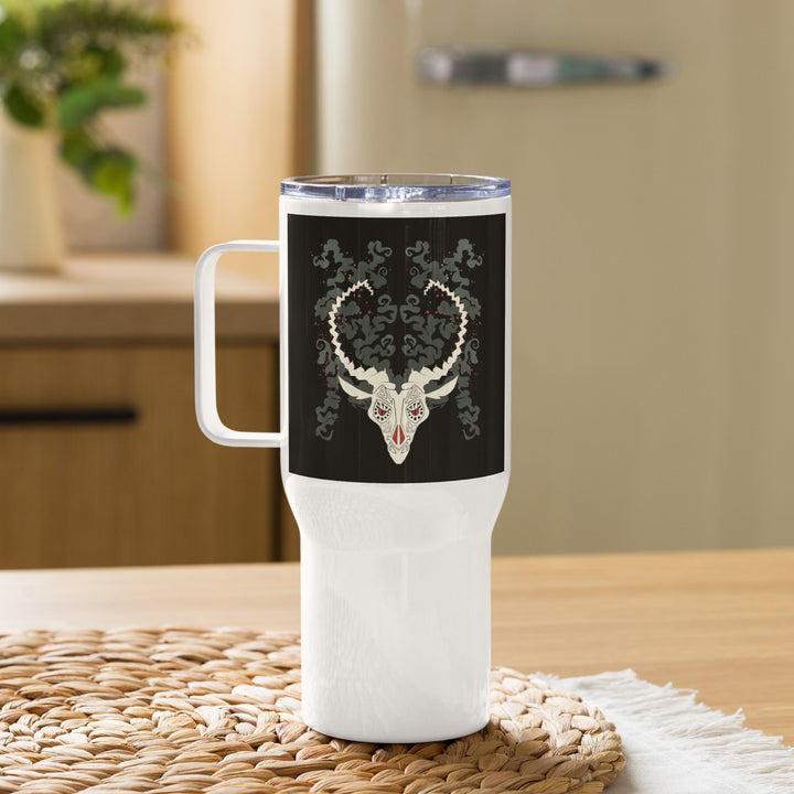 Taza con asa y diseño de máscaras de Alwaha Dreams